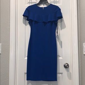 Calvin Klein Royal Blue Dress Peplum Over Shoulder